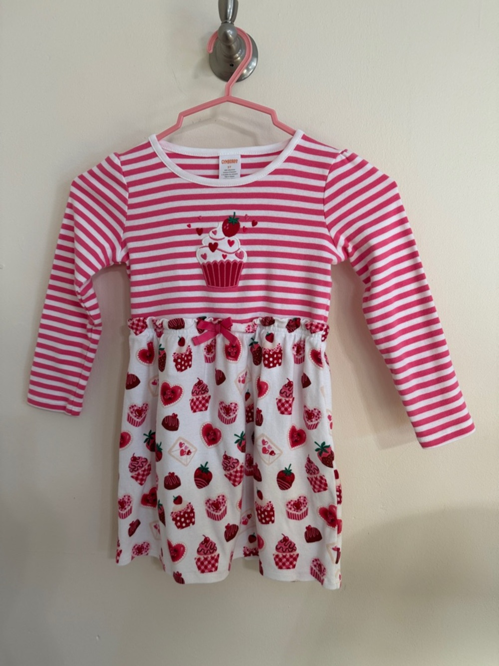 Girls' Pink Stripe & Cupcake Print Dress - Cozy Everyday Dress
